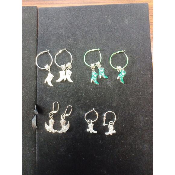 Cowgirl Boot Earrings Dangle Drop Costume Western Rodeo Fun Pierced Lot Of 4 - Picture 1 of 9